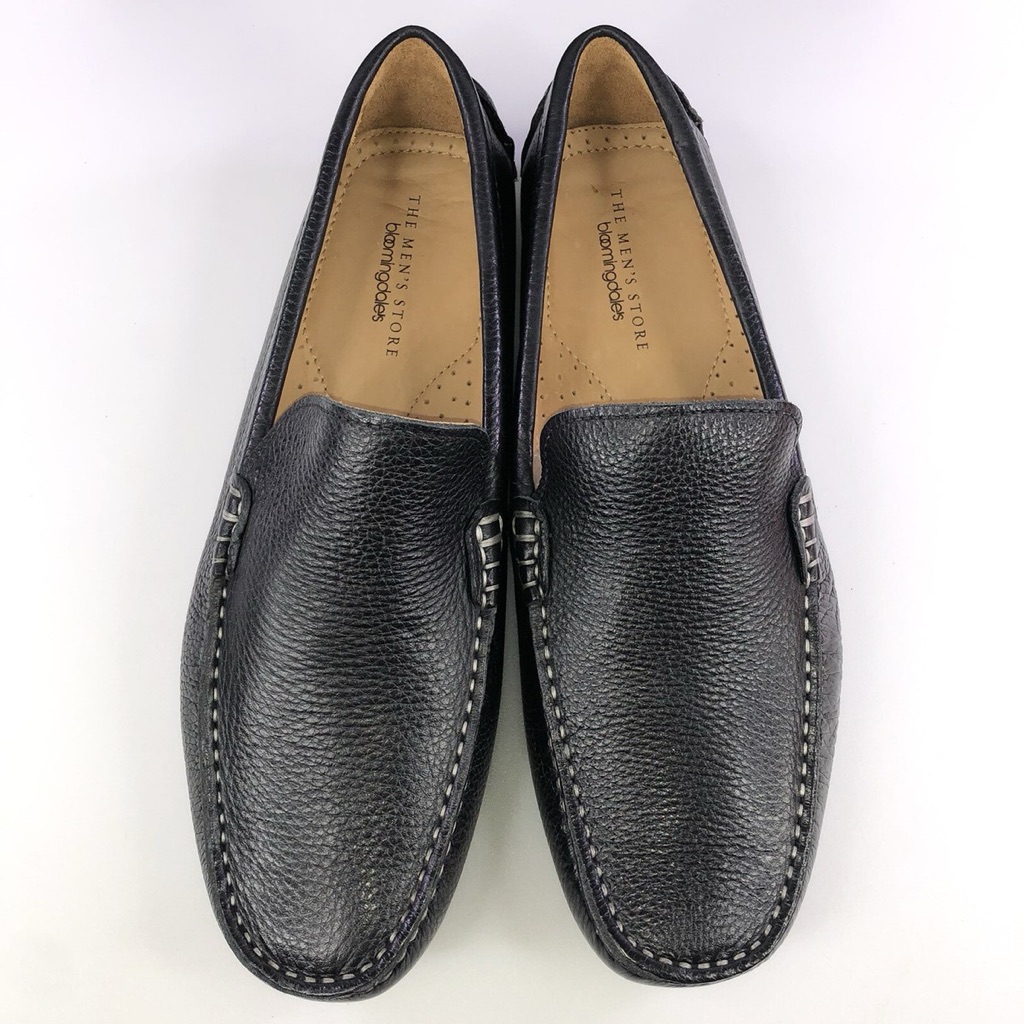 The Men's Store Black Leather Slip-On Loafers With Contrast Stitching